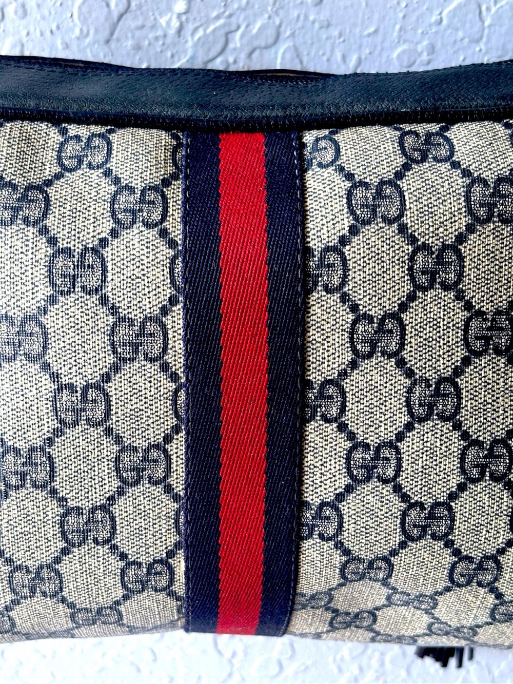 Authentic Gucci Vintage GG Canvas Crossbody with Navy & Red Web Stripe Tassel - Picture 5 of 13